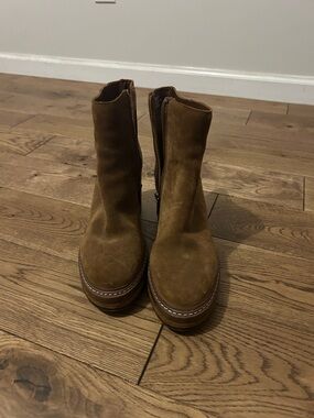 Brown Suede Platform Ankle Boots